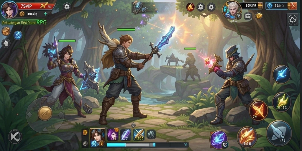 Screenshot gameplay 7SVIP menunjukkan aksi pertempuran seru dalam dunia RPG.