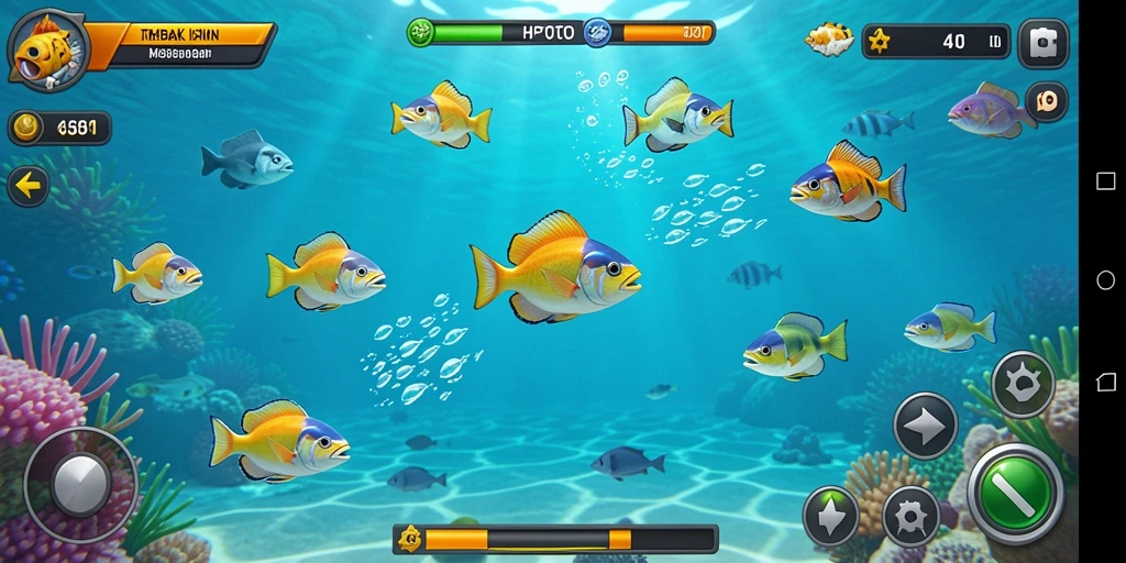Tampilan gameplay Tembak Ikan yang menarik dan penuh warna.