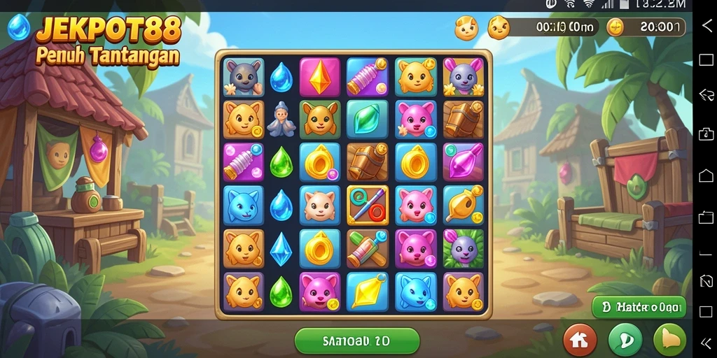 Tampilan gameplay menarik di JEKPOT88 saat mencocokkan simbol.