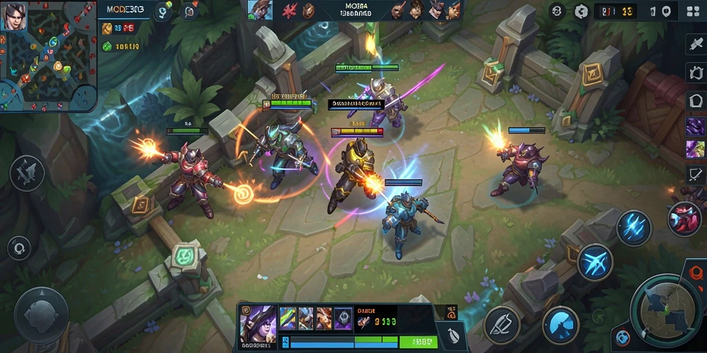 Screenshot gameplay <strong>MODE303</strong> yang mendebarkan di arena MOBA.