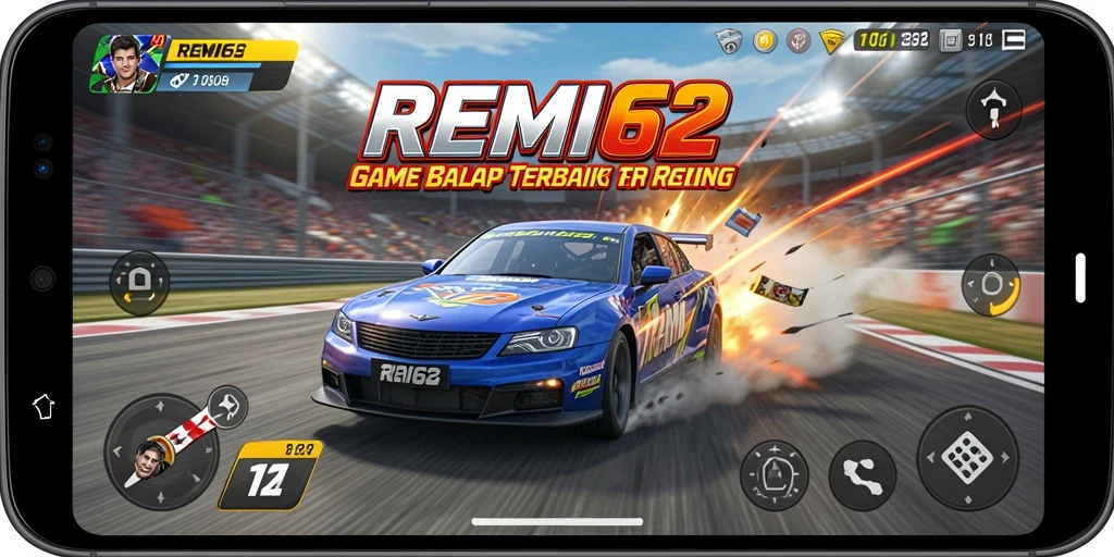 Tampilan seru gameplay REMI62 dengan balapan yang mendebarkan.